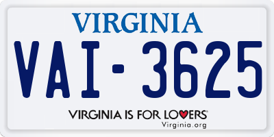 VA license plate VAI3625