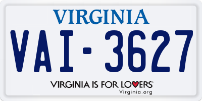 VA license plate VAI3627
