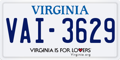 VA license plate VAI3629