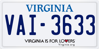 VA license plate VAI3633