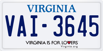 VA license plate VAI3645