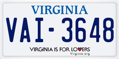 VA license plate VAI3648