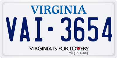 VA license plate VAI3654