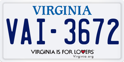 VA license plate VAI3672