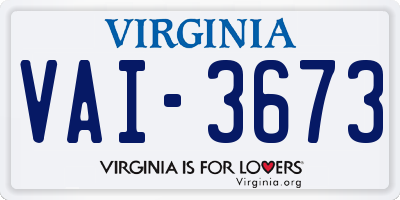 VA license plate VAI3673