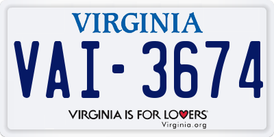 VA license plate VAI3674