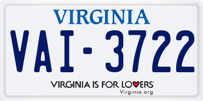 VA license plate VAI3722