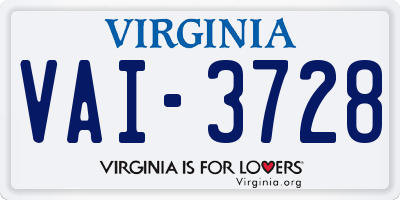 VA license plate VAI3728