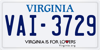 VA license plate VAI3729