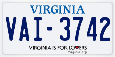 VA license plate VAI3742