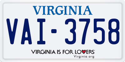 VA license plate VAI3758