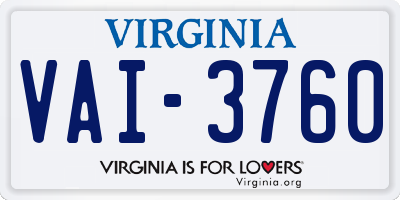 VA license plate VAI3760