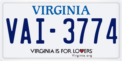 VA license plate VAI3774