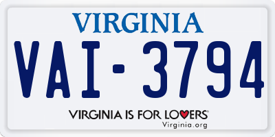 VA license plate VAI3794