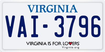 VA license plate VAI3796