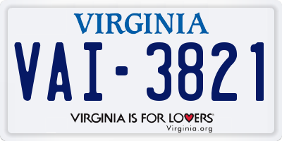 VA license plate VAI3821