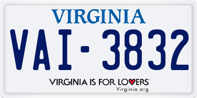 VA license plate VAI3832