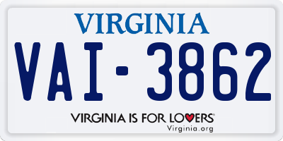 VA license plate VAI3862