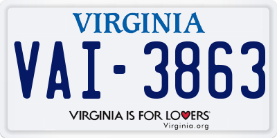VA license plate VAI3863