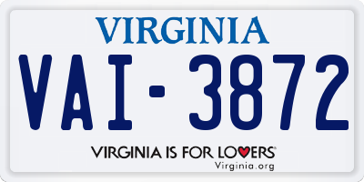 VA license plate VAI3872