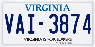 VA license plate VAI3874