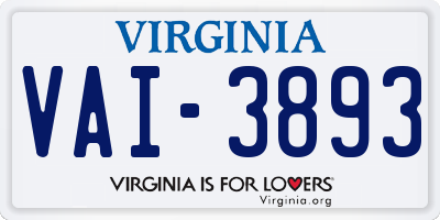 VA license plate VAI3893