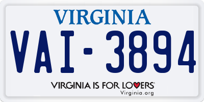 VA license plate VAI3894