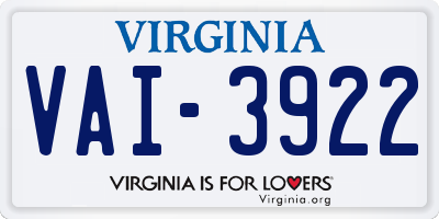 VA license plate VAI3922