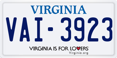 VA license plate VAI3923