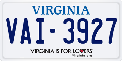 VA license plate VAI3927