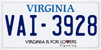 VA license plate VAI3928