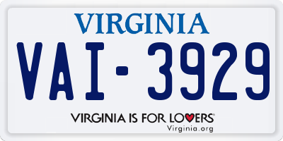 VA license plate VAI3929