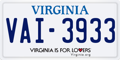 VA license plate VAI3933