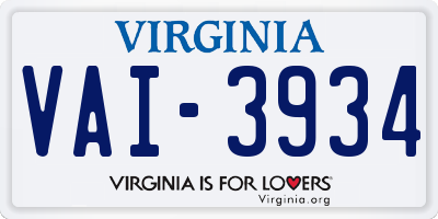 VA license plate VAI3934