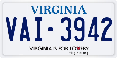 VA license plate VAI3942