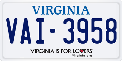 VA license plate VAI3958