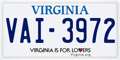 VA license plate VAI3972