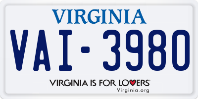 VA license plate VAI3980