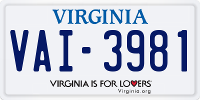 VA license plate VAI3981