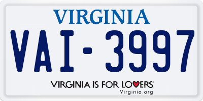VA license plate VAI3997