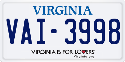 VA license plate VAI3998