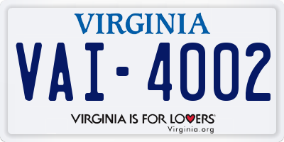 VA license plate VAI4002