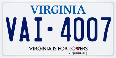 VA license plate VAI4007