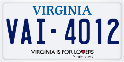 VA license plate VAI4012