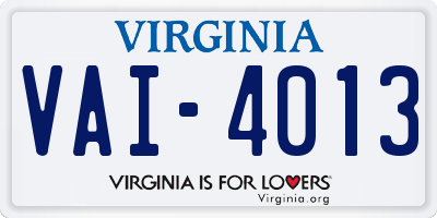 VA license plate VAI4013
