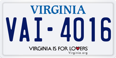 VA license plate VAI4016