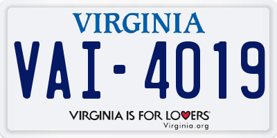 VA license plate VAI4019