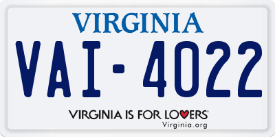VA license plate VAI4022