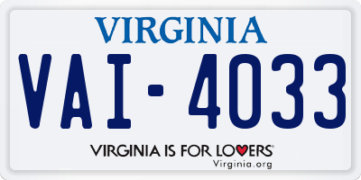 VA license plate VAI4033