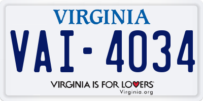 VA license plate VAI4034